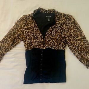 INC International Concepts Leopard and Black Blouse